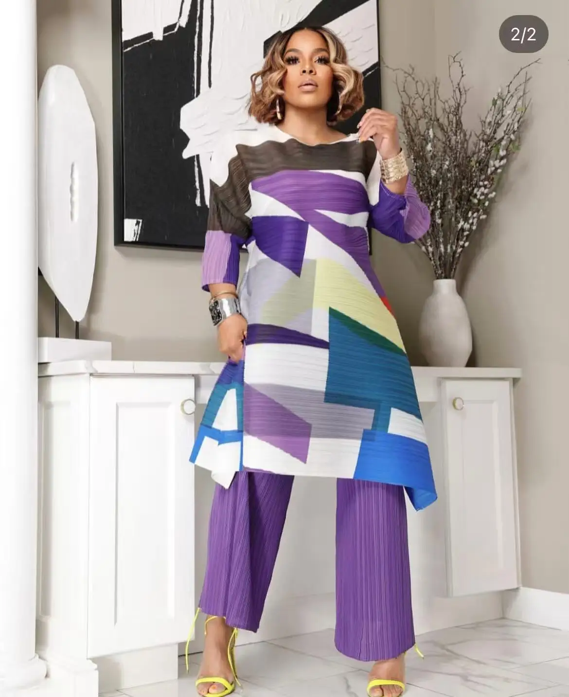 Miyake 2 Pieces Sets for Women Loose Long Color Block Shirt with Wide Leg Pants Female Fashion Clothing 2025 Spring
Miyake 2 Pieces Sets for Women Loose Long Color Block Shirt with Wide Leg Pants Female Fashion Clothing 2025 Spring