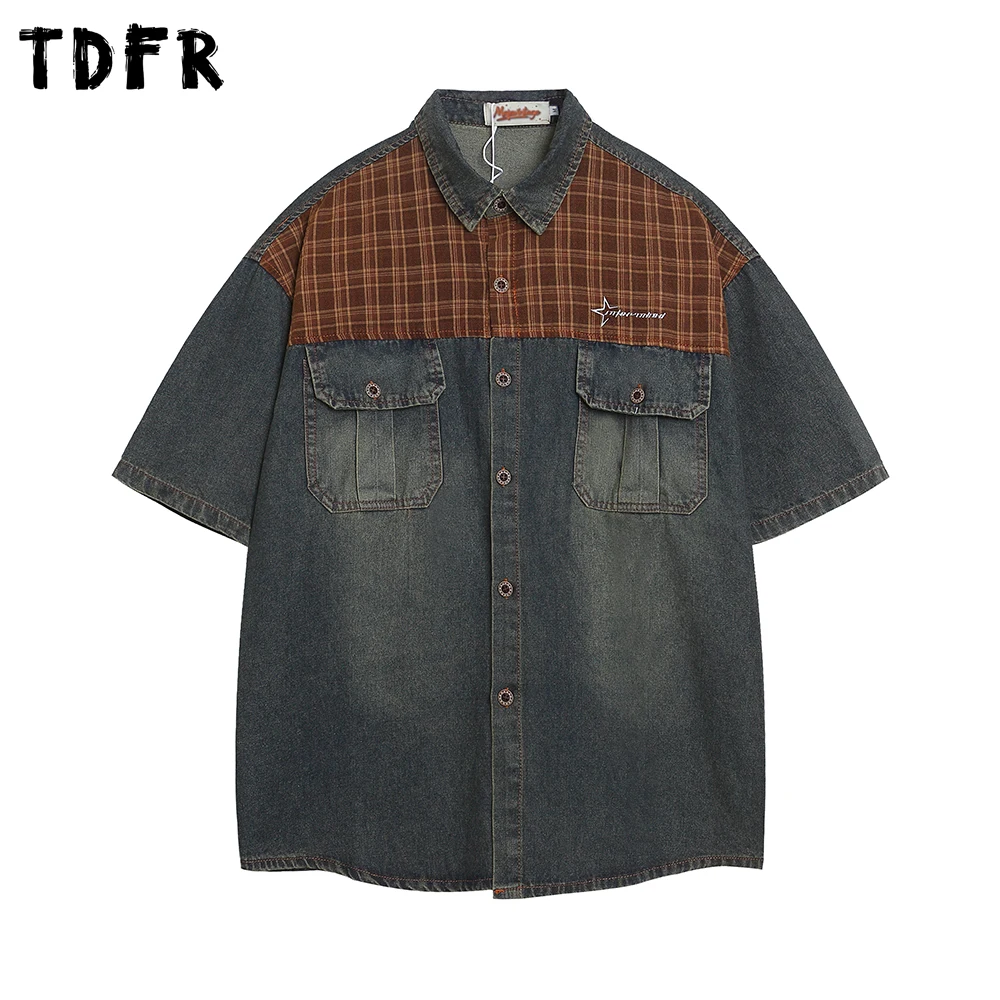 Pocket Patchwork Denim Short Sleeve Shirts Mens Summer Retro Streetwear Washed Distressed Lapel Single Breasted Shirts Men
Pocket Patchwork Denim Short Sleeve Shirts Mens Summer Retro Streetwear Washed Distressed Lapel Single Breasted Shirts Men