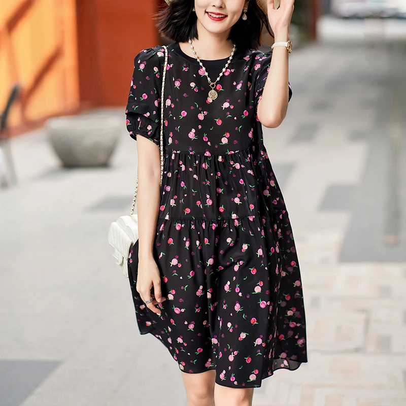 100% Real Silk Women's Black Dress 2024 Summer Elegant Fashion Dresses For Women Short Sleeve High Waist Woman Print Mid Dress
100% Real Silk Women's Black Dress 2024 Summer Elegant Fashion Dresses For Women Short Sleeve High Waist Woman Print Mid Dress