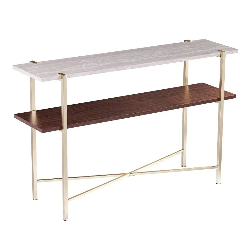Two-Tier Faux Marble Top Console Table 47.25" Brass Dark Tobacco White Metal Wood Living Room Hallway, Customized
Two-Tier Faux Marble Top Console Table 47.25" Brass Dark Tobacco White Metal Wood Living Room Hallway, Customized