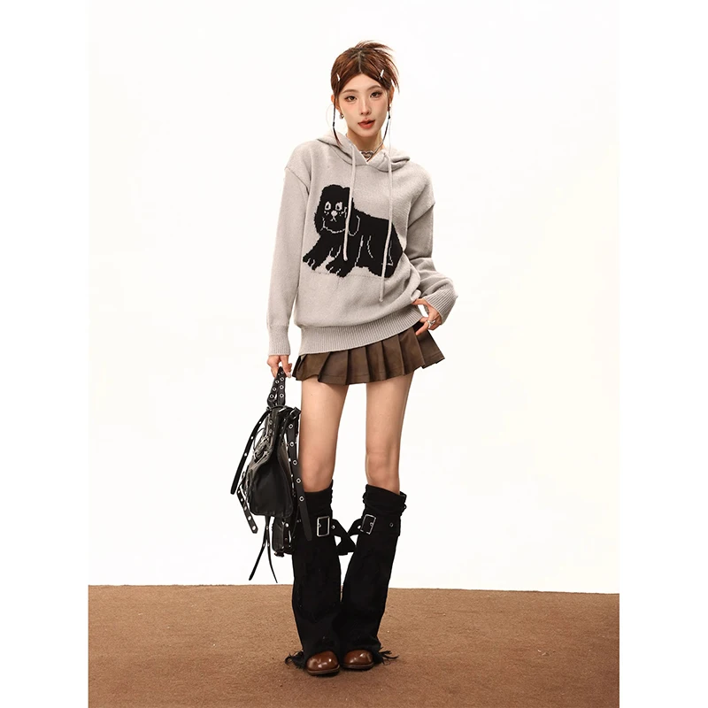 Autumn Winter New Loose Grunge Knit Jumpers Hooded Collar Dog Jacquard All Match Sweater Y2k High Street Vintage Casual Sweater
Autumn Winter New Loose Grunge Knit Jumpers Hooded Collar Dog Jacquard All Match Sweater Y2k High Street Vintage Casual Sweater