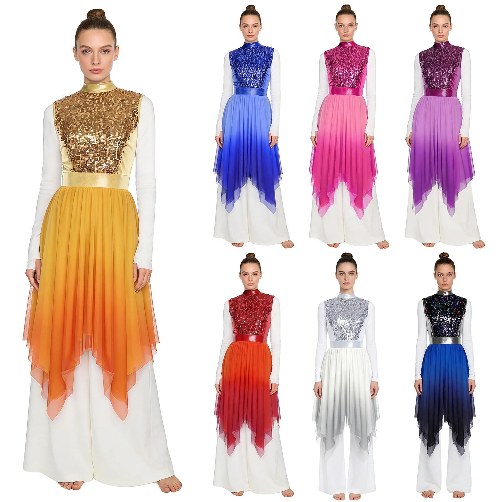 Women Liturgical Worship Praise Lyrical Dance Dress Sleeveless Shiny Sequin Bodice Mesh Irregular Hem Gown Church Choir Costume
Women Liturgical Worship Praise Lyrical Dance Dress Sleeveless Shiny Sequin Bodice Mesh Irregular Hem Gown Church Choir Costume
