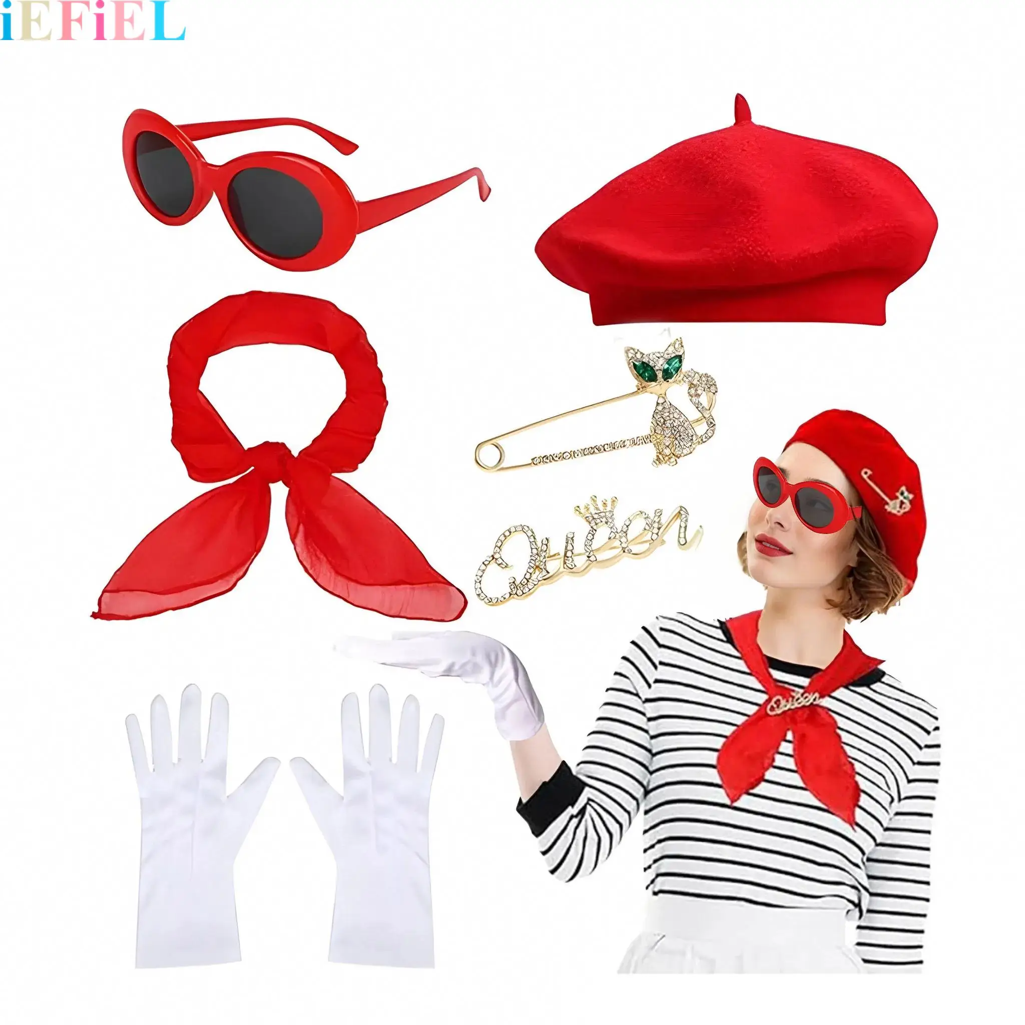 6Pcs Women 50s Fancy Dress Set for Beret Sunglasses Scarf Gloves Brooches French Artist Costumes Kit
6Pcs Women 50s Fancy Dress Set for Beret Sunglasses Scarf Gloves Brooches French Artist Costumes Kit