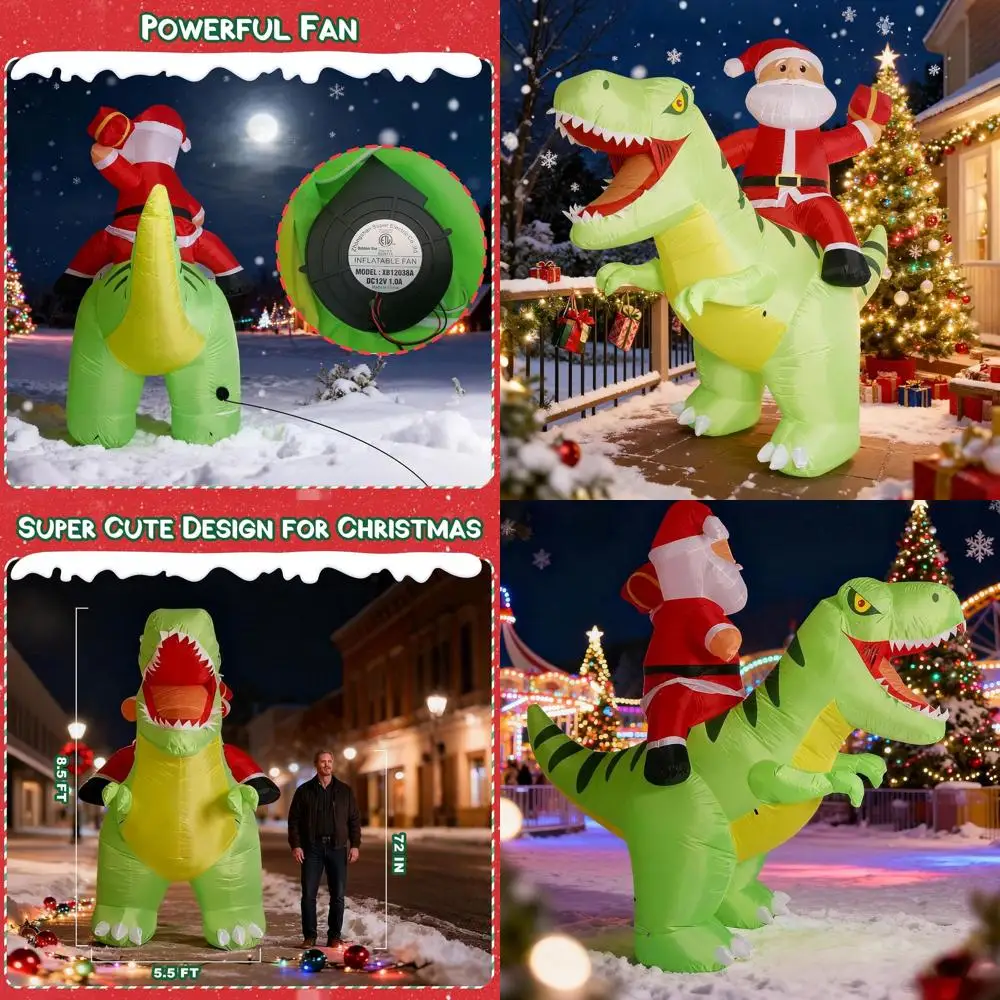 Christmas Inflatable Santa Riding Dinosaur with LED Lights - Outdoor Decoration for Xmas Party
Christmas Inflatable Santa Riding Dinosaur with LED Lights - Outdoor Decoration for Xmas Party