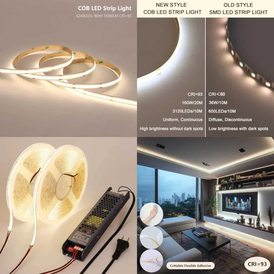 24V COB LED Strip Light 65.6ft 2 Rolls of 32.8ft Kit, Cuttable 11W/M 312LEDs/M CRI 93 LED Tape Lights with Power Supply for Bed
24V COB LED Strip Light 65.6ft 2 Rolls of 32.8ft Kit, Cuttable 11W/M 312LEDs/M CRI 93 LED Tape Lights with Power Supply for Bed