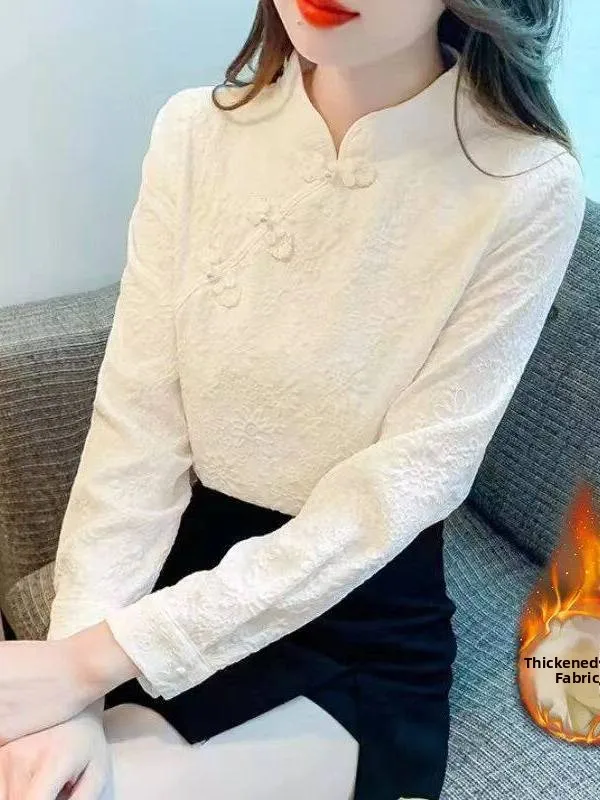 New Chinese Style Long Sleeve Shirt Women's Fashionable Base Layer Shirt with Button Embroidery Thickened Polyester Spring 2024
New Chinese Style Long Sleeve Shirt Women's Fashionable Base Layer Shirt with Button Embroidery Thickened Polyester Spring 2024