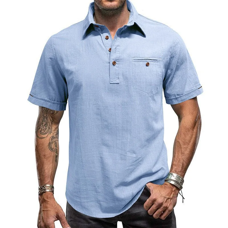 Button-down Shirt Summer New Polo Shirt Men's Lapel Pocket Fashion Short-sleeved Shirt 
Button-down Shirt Summer New Polo Shirt Men's Lapel Pocket Fashion Short-sleeved Shirt