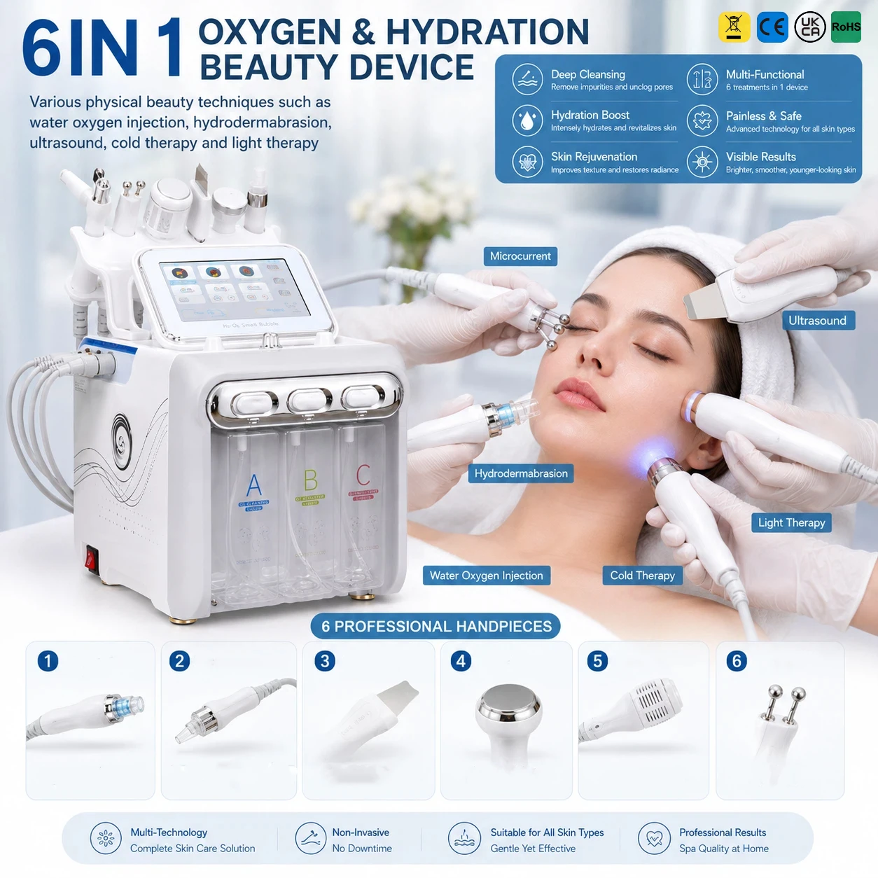 6 in 1 Skin Beauty Tools Ultrasonic Deep Facial Pore Clean Facial Massage Machine Oxygen Water Dermabrasion Machine Dead Skin
6 in 1 Skin Beauty Tools Ultrasonic Deep Facial Pore Clean Facial Massage Machine Oxygen Water Dermabrasion Machine Dead Skin
