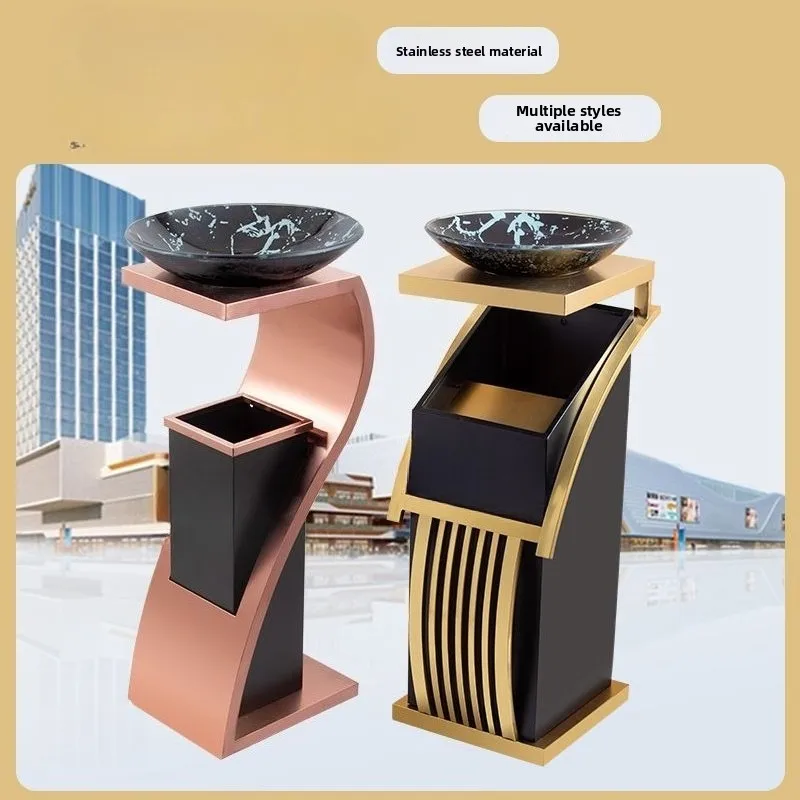 Hotel lobby trash bin with ashtray, elevator exit for smoke control, stainless steel vertical floor standing ashtray in hallway
Hotel lobby trash bin with ashtray, elevator exit for smoke control, stainless steel vertical floor standing ashtray in hallway