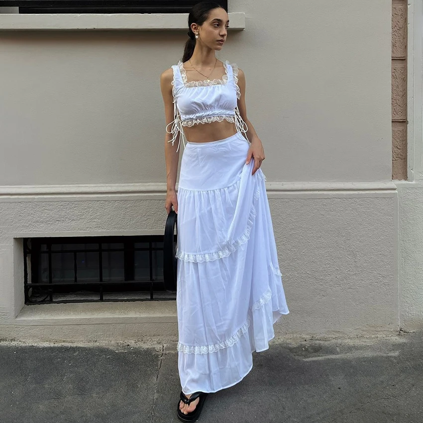 Linad Elegant Lace White High Waist Long Skirts Suits With Crop Top Vest Two Piece Sets Summer Street Chic Straight Skirts 2025
Linad Elegant Lace White High Waist Long Skirts Suits With Crop Top Vest Two Piece Sets Summer Street Chic Straight Skirts 2025