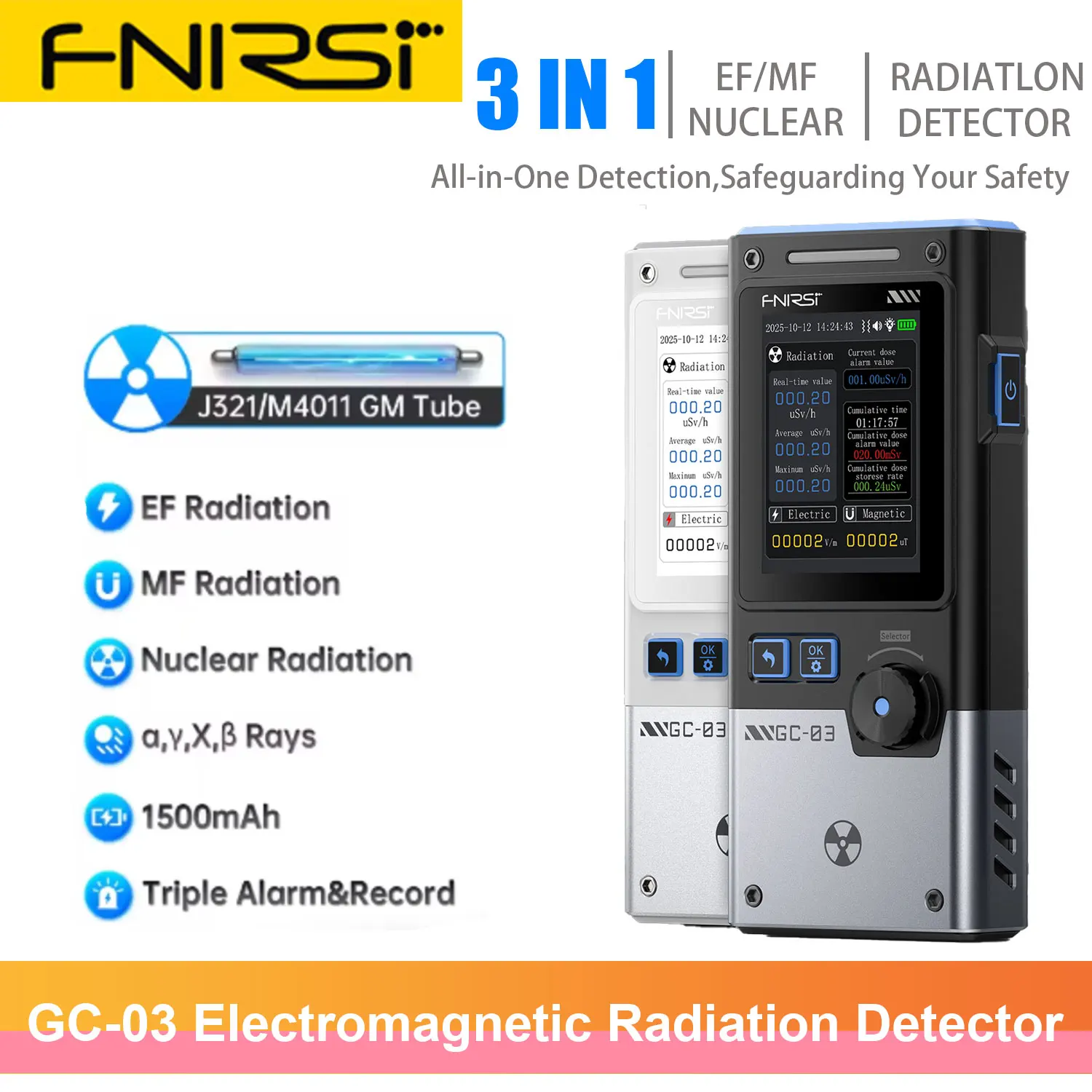 FNIRSI GC-03 3-IN-1 Electromagnetic Radiation Detector Electric & Magnetic Field Strength RF Power Temperature Monitor
FNIRSI GC-03 3-IN-1 Electromagnetic Radiation Detector Electric & Magnetic Field Strength RF Power Temperature Monitor