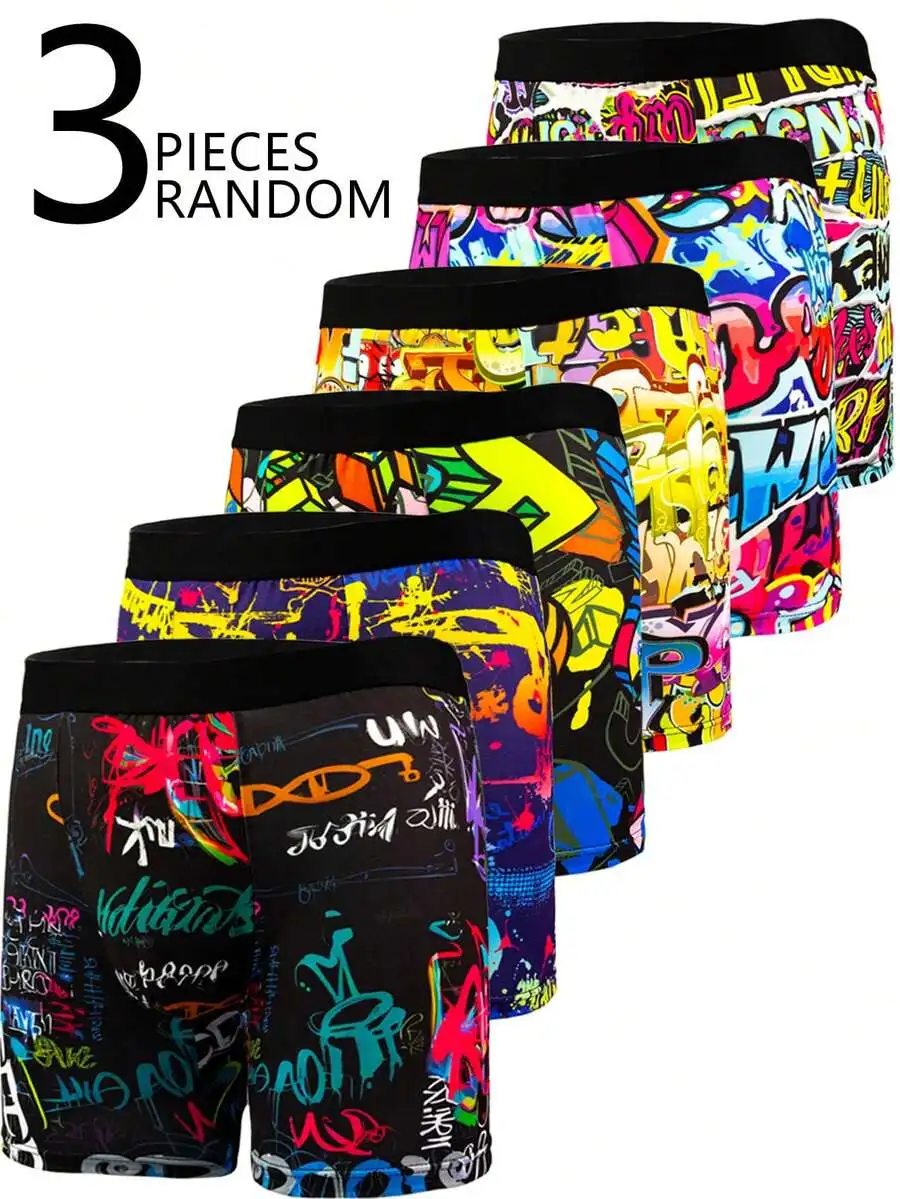 3pcs/Set Men's Fashion Pattern Long Boxer Briefs, Graffiti Style Breathable Comfortable High Elastic Long Boxer Swim Trunks, Sports Shorts, Novelty Men's Underwear, Cycling Shorts
3pcs/Set Men's Fashion Pattern Long Boxer Briefs, Graffiti Style Breathable Comfortable High Elastic Long Boxer Swim Trunks, Sports Shorts, Novelty Men's Underwear, Cycling Shorts