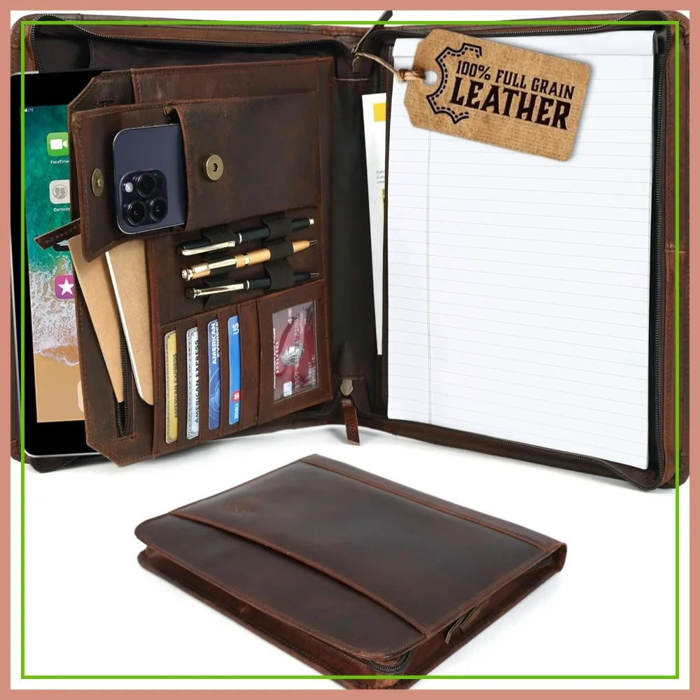 Leather Portfolio for Men, Zippered Organizer Padfolio, A4 Legal Pad Notebook Binder, Business Resume Holder (Brown)
Leather Portfolio for Men, Zippered Organizer Padfolio, A4 Legal Pad Notebook Binder, Business Resume Holder (Brown)