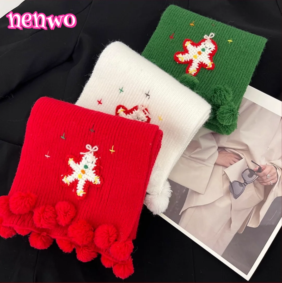 Милый рождественский снеговик, красный вязаный помпон, праздничный уютный шарф для женщин, теплый шерстяной шарф в корейском стиле, модный утеплитель для шеи
Милый рождественский снеговик, красный вязаный помпон, праздничный уютный шарф для женщин, теплый шерстяной шарф в корейском стиле, модный утеплитель для шеи