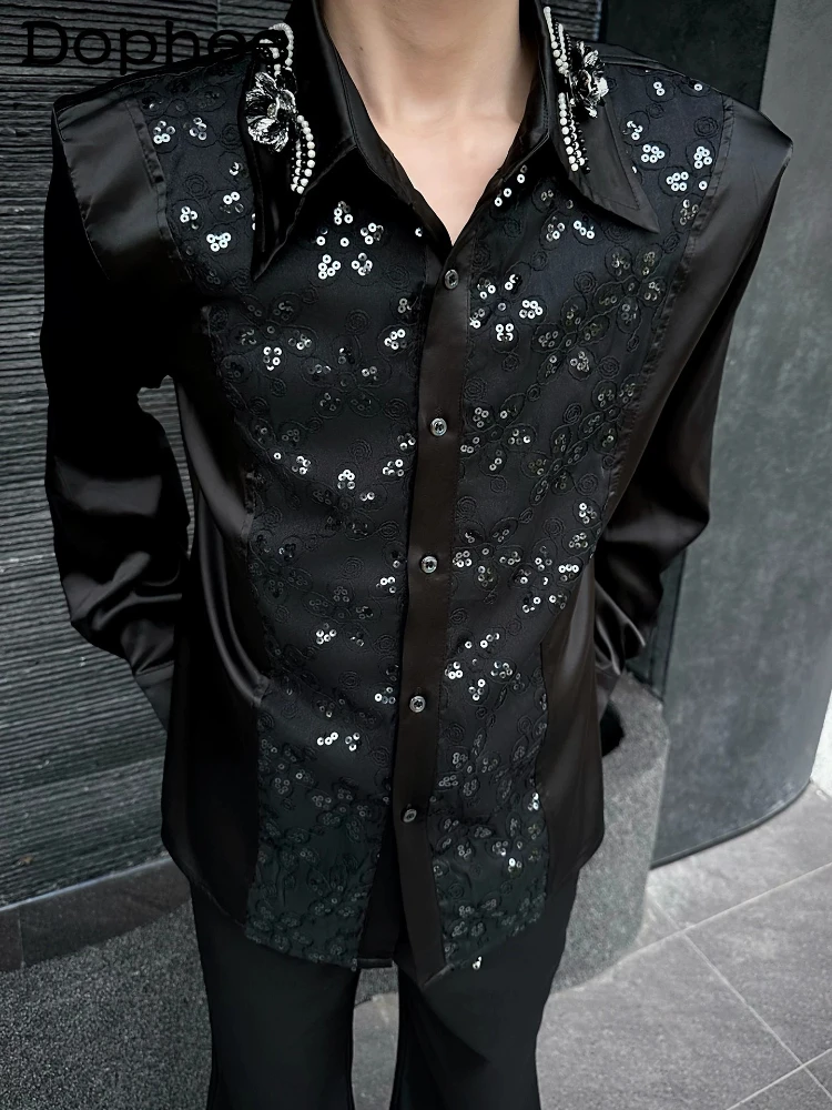 Fashion Long-sleeve Shirts Men's 2026 Spring New Handsome Three-dimensional Beaded Flower Sequin Design Tops Trendy Satin Shirts
Fashion Long-sleeve Shirts Men's 2026 Spring New Handsome Three-dimensional Beaded Flower Sequin Design Tops Trendy Satin Shirts