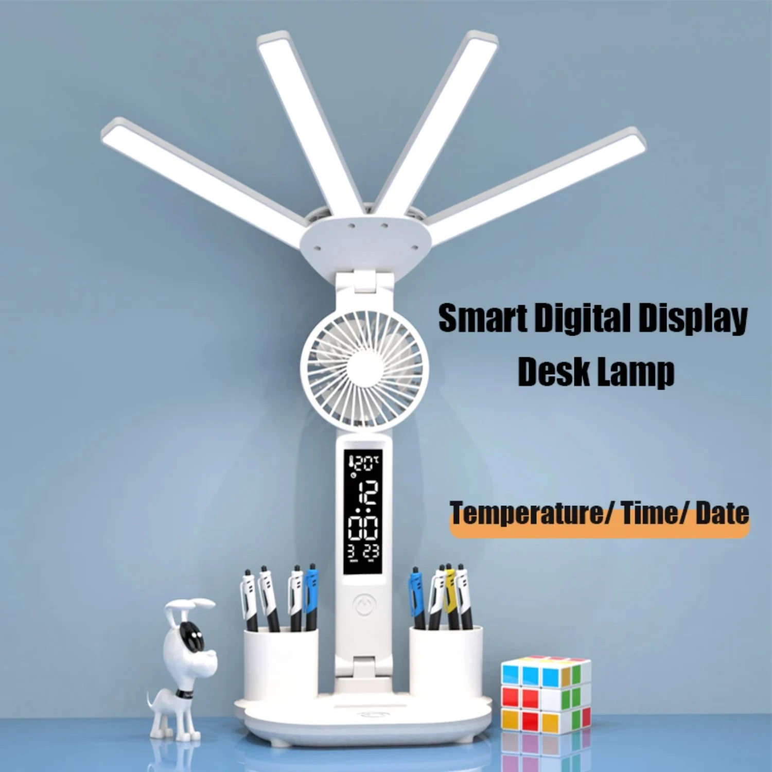 3in1 Multifunction Table Lamp LED Four-headed Folding With Fan Calendar Clock USB Rechargeable Desk light 3 color Reading Lamp
3in1 Multifunction Table Lamp LED Four-headed Folding With Fan Calendar Clock USB Rechargeable Desk light 3 color Reading Lamp