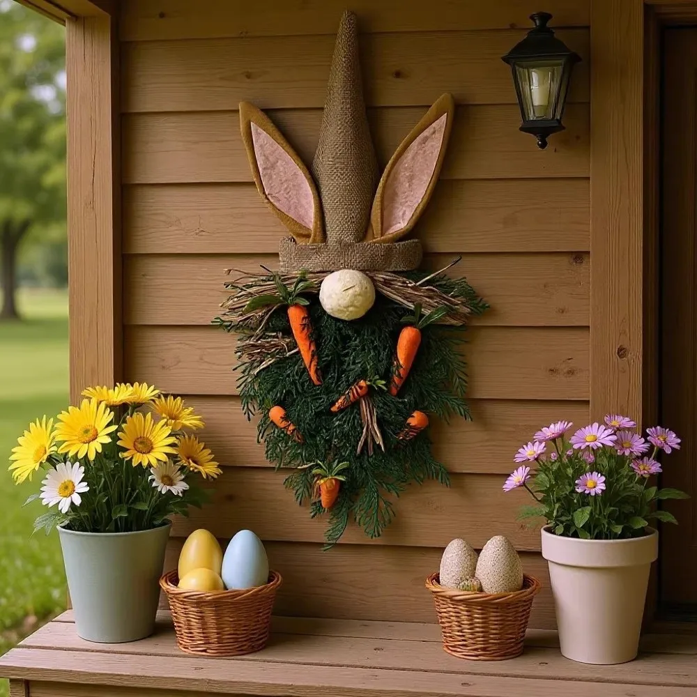 Rustic Style Easter Gnome Pendant With Carrot Plastic Easter Bunny Wreath Handmade Rabbit Ears Door Hanger Front Door Decor
Rustic Style Easter Gnome Pendant With Carrot Plastic Easter Bunny Wreath Handmade Rabbit Ears Door Hanger Front Door Decor