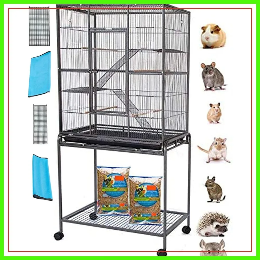 54" Wrought Iron 4-Level Critter Cage, 1/2" Wire Spacing, Easy Clean Pull Out Tray, Removable Rolling Stand
54" Wrought Iron 4-Level Critter Cage, 1/2" Wire Spacing, Easy Clean Pull Out Tray, Removable Rolling Stand