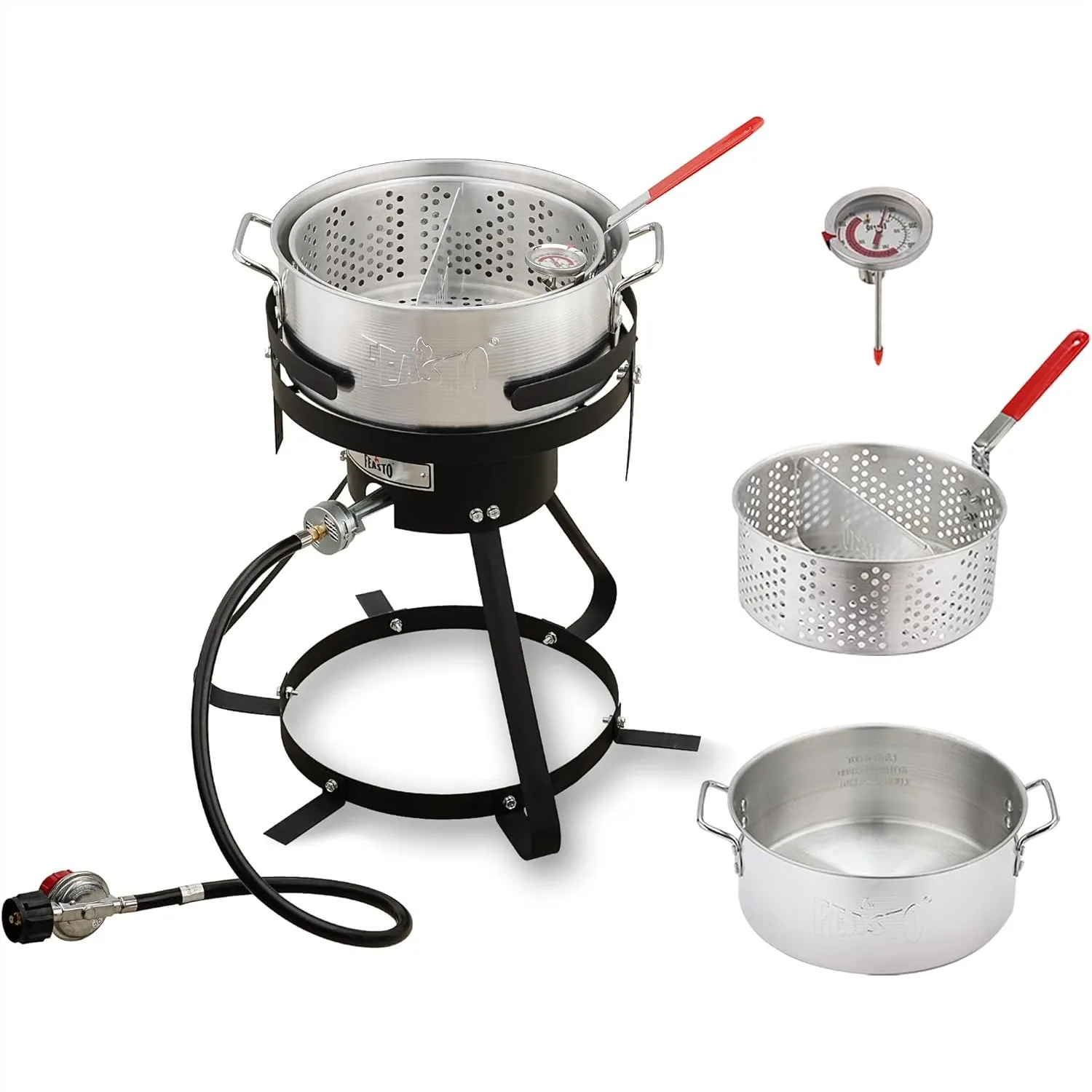 10 Qt Aluminum Propane Fish Fryer Pot Kit with 50,000 BTU Burner, Basket and Regulator for Outdoor Boiling and Frying
10 Qt Aluminum Propane Fish Fryer Pot Kit with 50,000 BTU Burner, Basket and Regulator for Outdoor Boiling and Frying