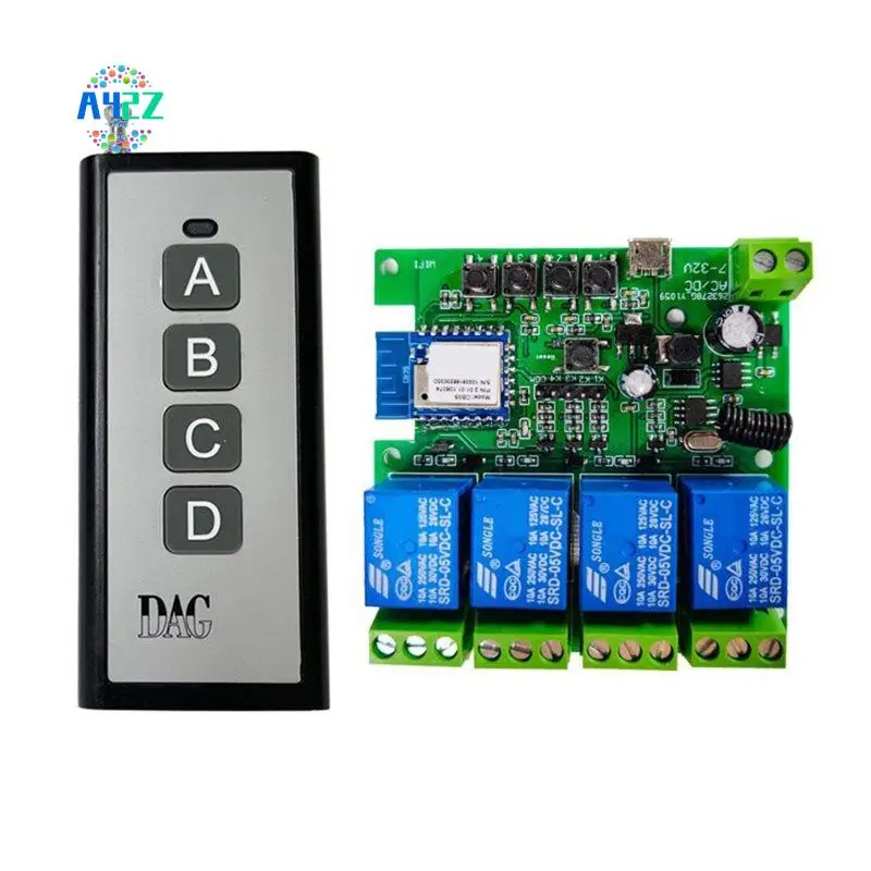 A42Z-4CH Tuya Smart Switch Wifi Relay Module DC7-32V Motor Module +RF433 Remote Control For Garage Door Opener
A42Z-4CH Tuya Smart Switch Wifi Relay Module DC7-32V Motor Module +RF433 Remote Control For Garage Door Opener