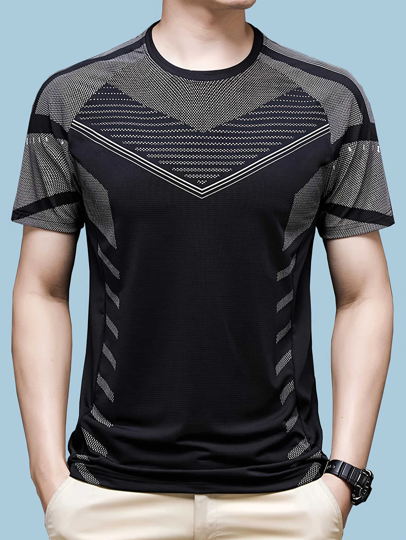 Men's printed T-shirt, short sleeved pullover, men's summer running sports T-shirt
Men's printed T-shirt, short sleeved pullover, men's summer running sports T-shirt