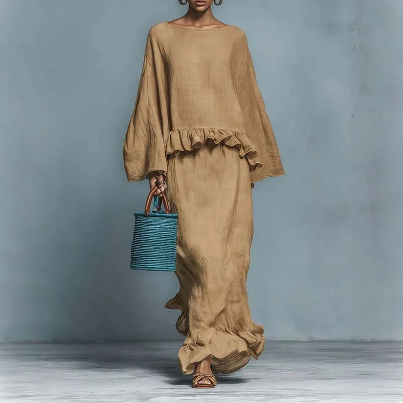 Women's Two-piece Round Neck Long-sleeved Long Lace Skirt 2026 Spring And Summer New Casual Fashion Loose Solid Color Suit
Women's Two-piece Round Neck Long-sleeved Long Lace Skirt 2026 Spring And Summer New Casual Fashion Loose Solid Color Suit