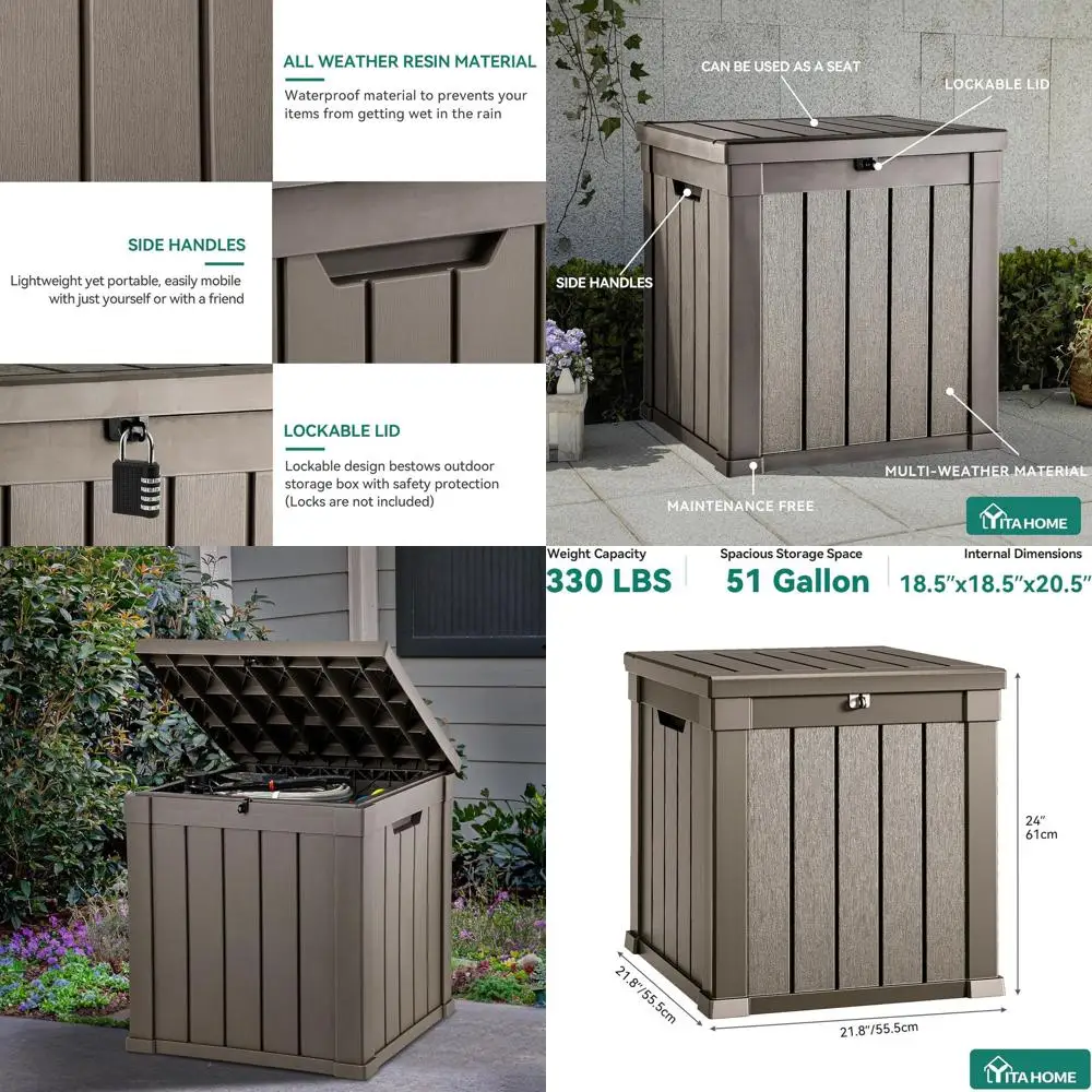 51 Gallon Waterproof Outdoor Storage Box with Lockable Lid for Patio Furniture, Cushions, Pool Accessories, Garden Tools, Taupe
51 Gallon Waterproof Outdoor Storage Box with Lockable Lid for Patio Furniture, Cushions, Pool Accessories, Garden Tools, Taupe