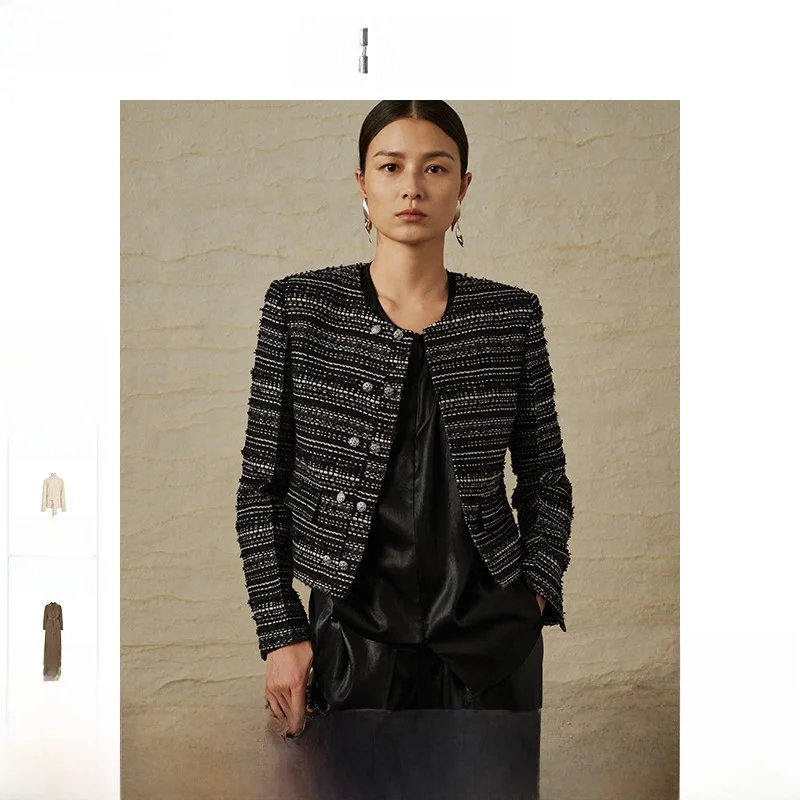 ZhiZhi Casual Women's Outerwear Luxury Tweed Black Fragrant Style Coat High-End Feelings Customizable Design Fashionable Coat
ZhiZhi Casual Women's Outerwear Luxury Tweed Black Fragrant Style Coat High-End Feelings Customizable Design Fashionable Coat