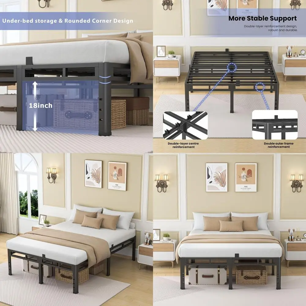 Queen Size Metal Bed Frame with Box Spring, 22 Inch Platform, Heavy Duty, Easy Assembly, Mattress Stopper, Headboard Hole
Queen Size Metal Bed Frame with Box Spring, 22 Inch Platform, Heavy Duty, Easy Assembly, Mattress Stopper, Headboard Hole