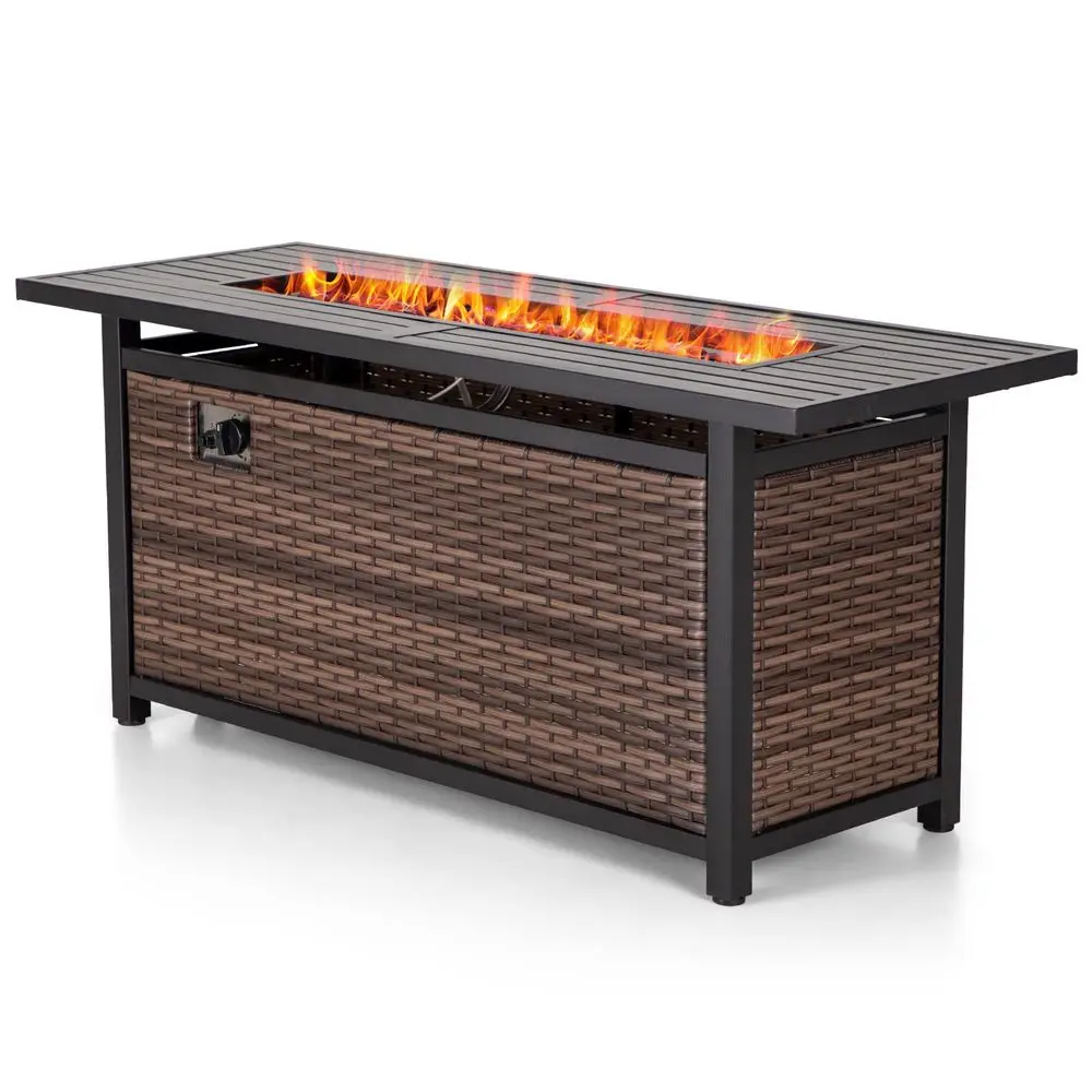 56 Inch Gas Fire Pit Table 50000 BTU Large Long Rectangular Outdoor Propane Rattan Fire Pit Table Fireplace for Patio Garden Ou
56 Inch Gas Fire Pit Table 50000 BTU Large Long Rectangular Outdoor Propane Rattan Fire Pit Table Fireplace for Patio Garden Ou