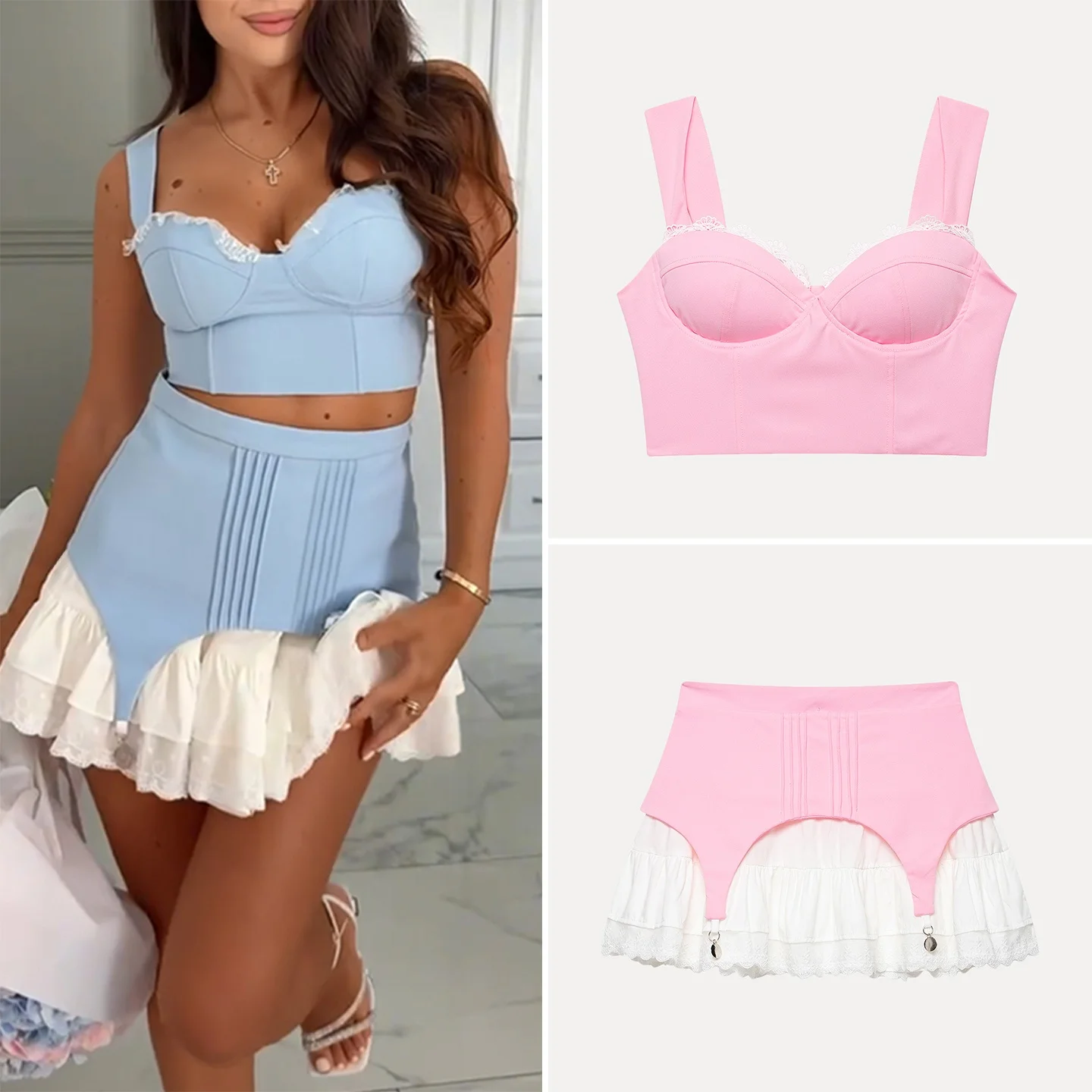 Summer 2026 Women's Fashion Set High Waist Short Skirt Splice Color Contrast Tube Top Strapless Sleeveless Outfit Zadata Brand
Summer 2026 Women's Fashion Set High Waist Short Skirt Splice Color Contrast Tube Top Strapless Sleeveless Outfit Zadata Brand