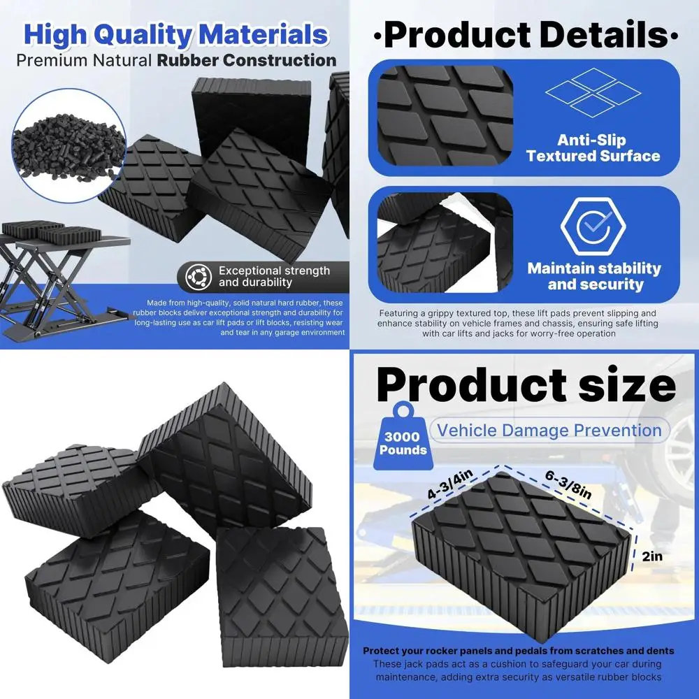 4-Pack 6.375 x 4.75 x 2 Premium Rubber Car Lift Pads - Heavy Duty, Anti-Slip, 3000lb Capacity
4-Pack 6.375 x 4.75 x 2 Premium Rubber Car Lift Pads - Heavy Duty, Anti-Slip, 3000lb Capacity