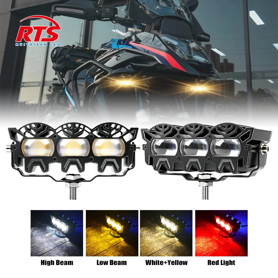 66W Motorcycle LED Spotlight Red Light with blue rear Warning Light Tricolor Lens Headlights for ATV Waterproof off-road use
66W Motorcycle LED Spotlight Red Light with blue rear Warning Light Tricolor Lens Headlights for ATV Waterproof off-road use