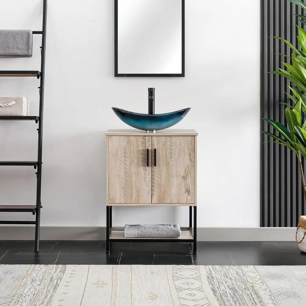 24 Blue Boat Style Vanity Sink Combo with Metal Stand, Cabinet, Bottom Shelf, Oak Finish, Water Saver Faucet & Up Drain
24 Blue Boat Style Vanity Sink Combo with Metal Stand, Cabinet, Bottom Shelf, Oak Finish, Water Saver Faucet & Up Drain
