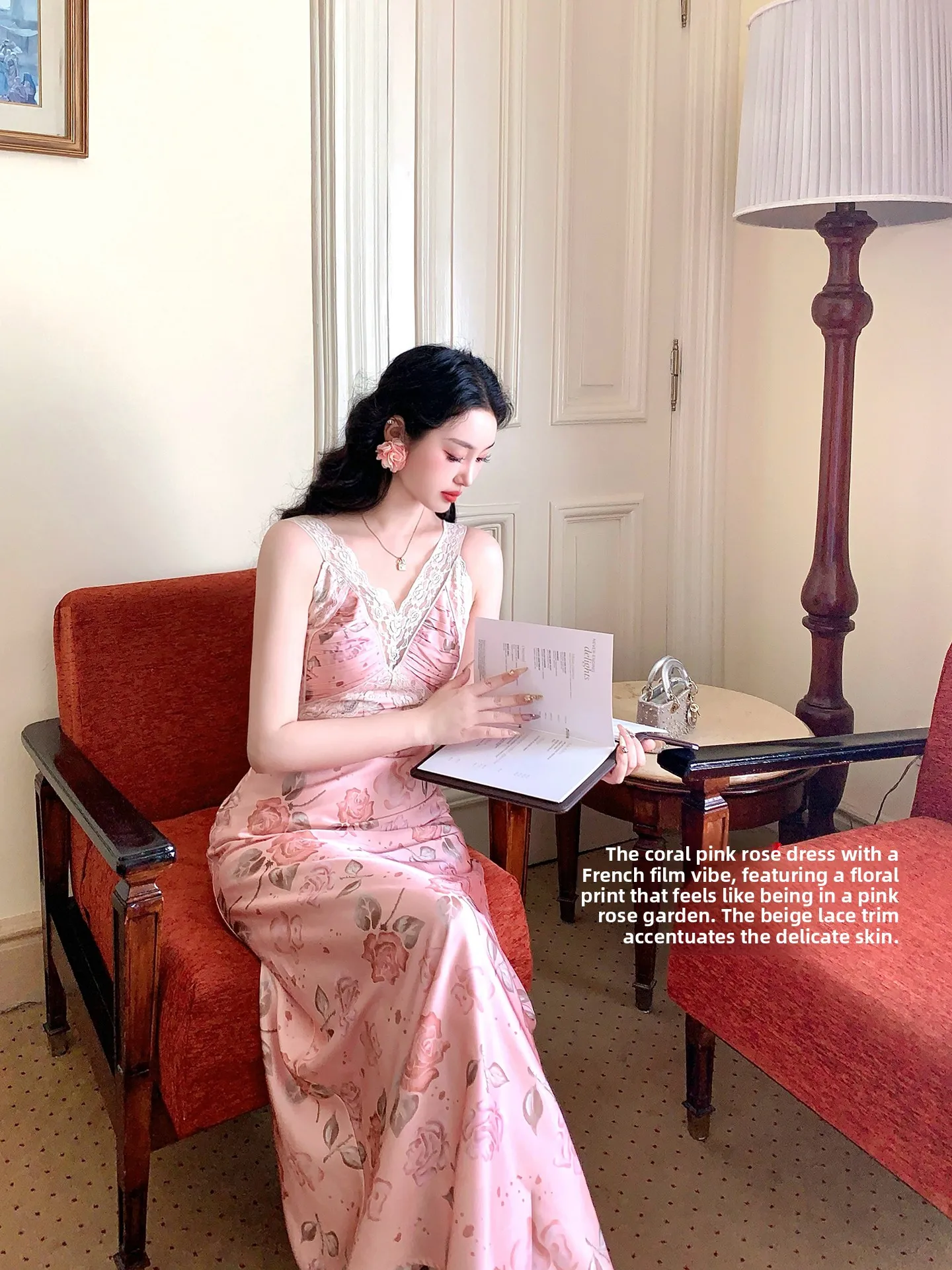Lu Jin 'Lychee Rose' Pink Floral Print Vintage Lace V-Ne Svel Girl's Dr Sweet Sle High Waist A-Line Long Dr
Lu Jin 'Lychee Rose' Pink Floral Print Vintage Lace V-Ne Svel Girl's Dr Sweet Sle High Waist A-Line Long Dr