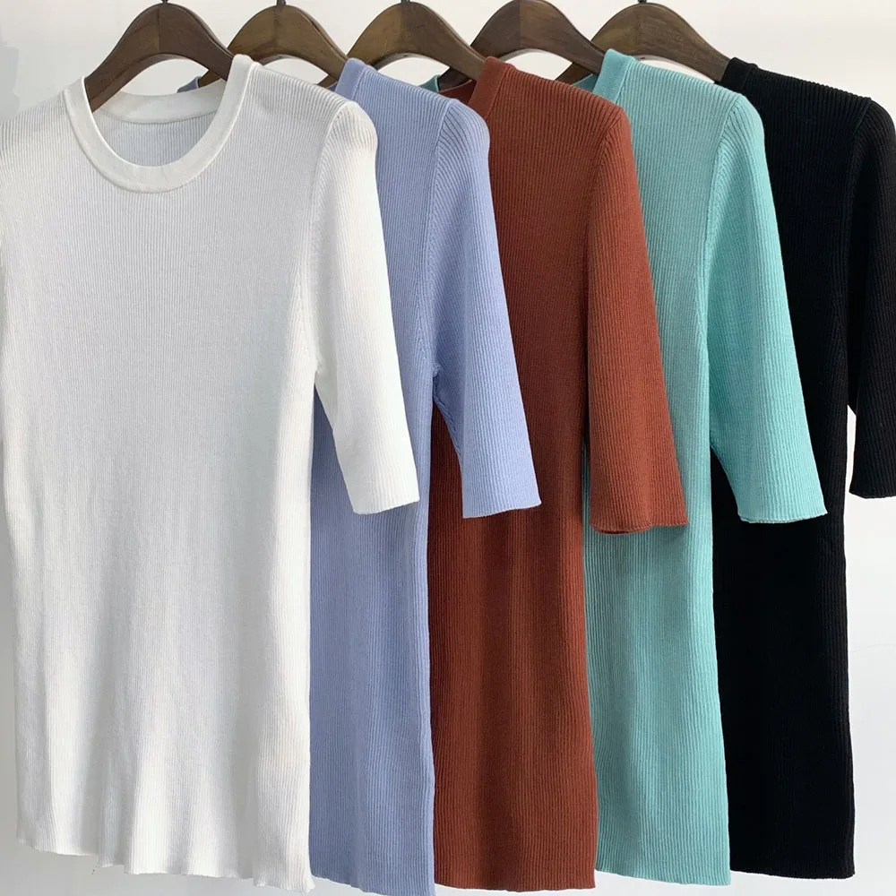 Slimming Elastic round Neck Five-Quarter Sleeve Base Shirt Women's Versatile Style Knitted Top Casual Summer Fashion
Slimming Elastic round Neck Five-Quarter Sleeve Base Shirt Women's Versatile Style Knitted Top Casual Summer Fashion