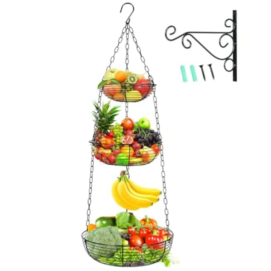3 Tier Hanging Fruit Basket with Banana Hook, 36-Inch Heavy-Duty Wire Hanging Baskets for Kitchen Storage, Vegetable Produce Or
3 Tier Hanging Fruit Basket with Banana Hook, 36-Inch Heavy-Duty Wire Hanging Baskets for Kitchen Storage, Vegetable Produce Or