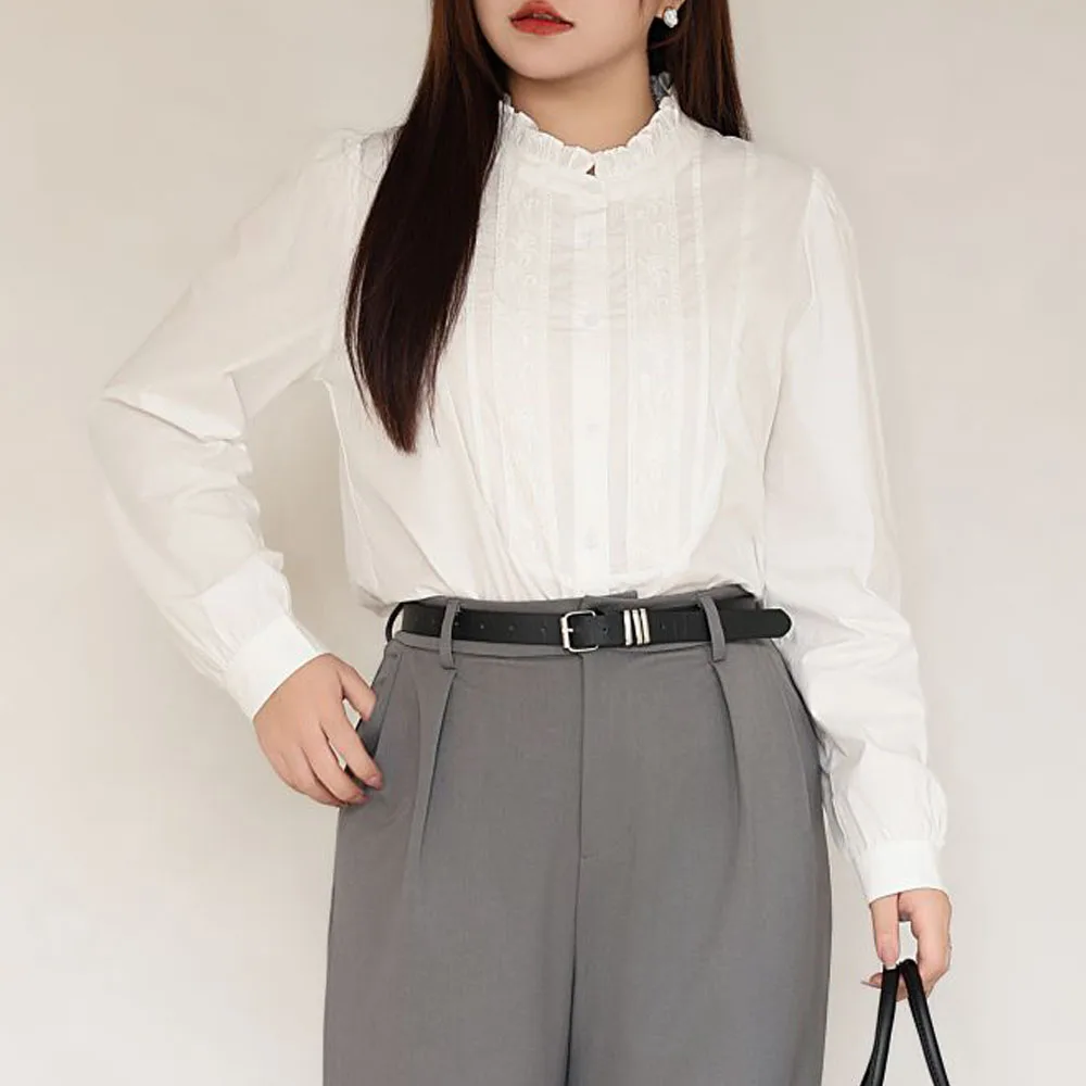 Sweet Preppy Style White Shirt Women XL Autumn 2024 Good Quality French Two Wear Ruffle Stand Collar Blouses
Sweet Preppy Style White Shirt Women XL Autumn 2024 Good Quality French Two Wear Ruffle Stand Collar Blouses