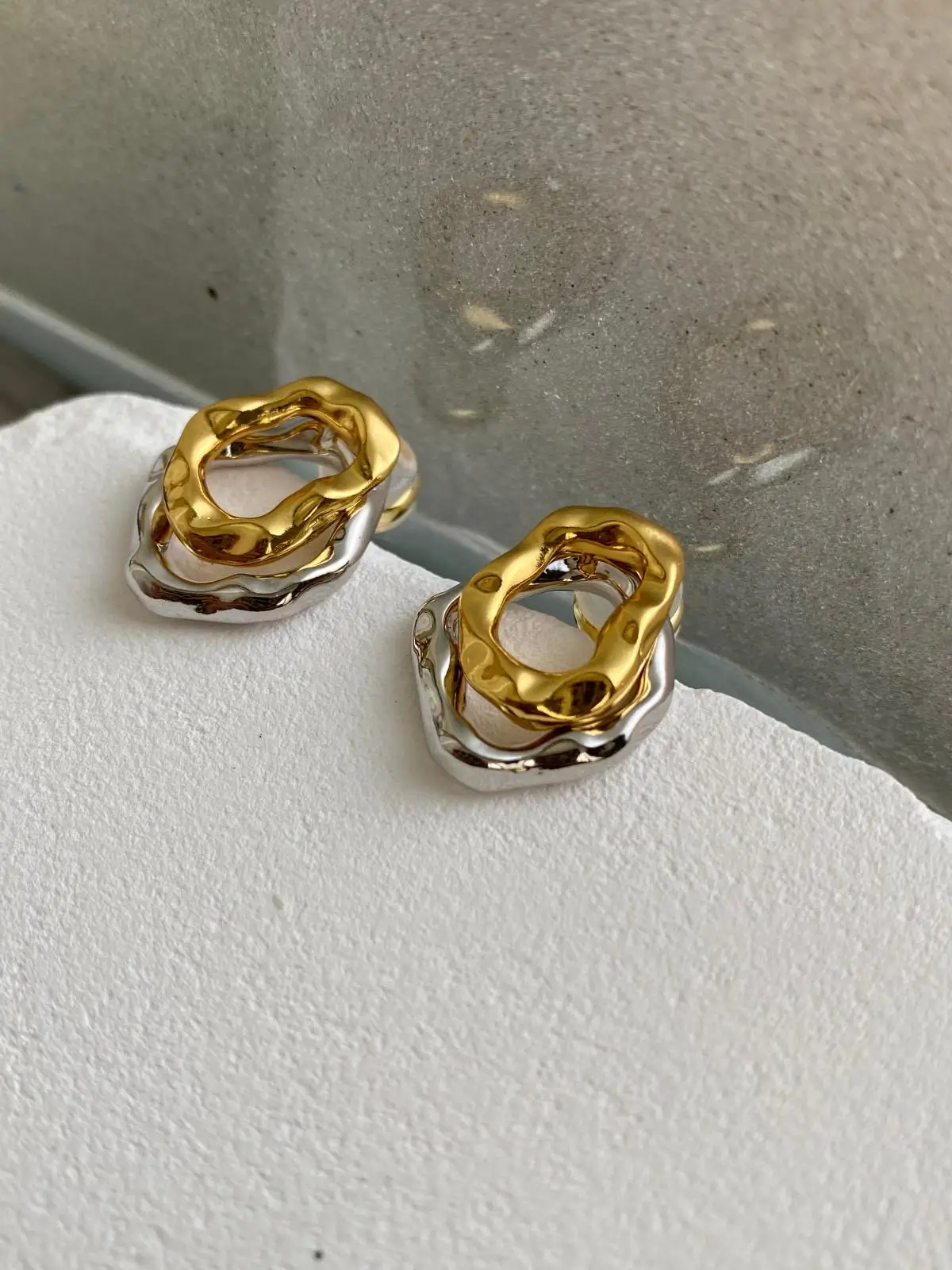 Brass With 18K 2 Tone Layered RINGS Earrings Women Jewelry Punk Party T Show Gown Runway Trendy Korean Japan Israel Style INS 
Brass With 18K 2 Tone Layered RINGS Earrings Women Jewelry Punk Party T Show Gown Runway Trendy Korean Japan Israel Style INS