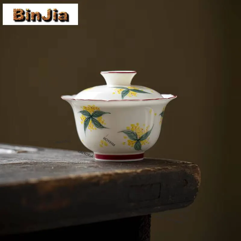 130ml Hand-painted Osmanthus Gaiwan Handmade Tea Tureen Tea Bowl With Lid Kit Tea Making Cover Bowl Tea Services Collection Gift
130ml Hand-painted Osmanthus Gaiwan Handmade Tea Tureen Tea Bowl With Lid Kit Tea Making Cover Bowl Tea Services Collection Gift