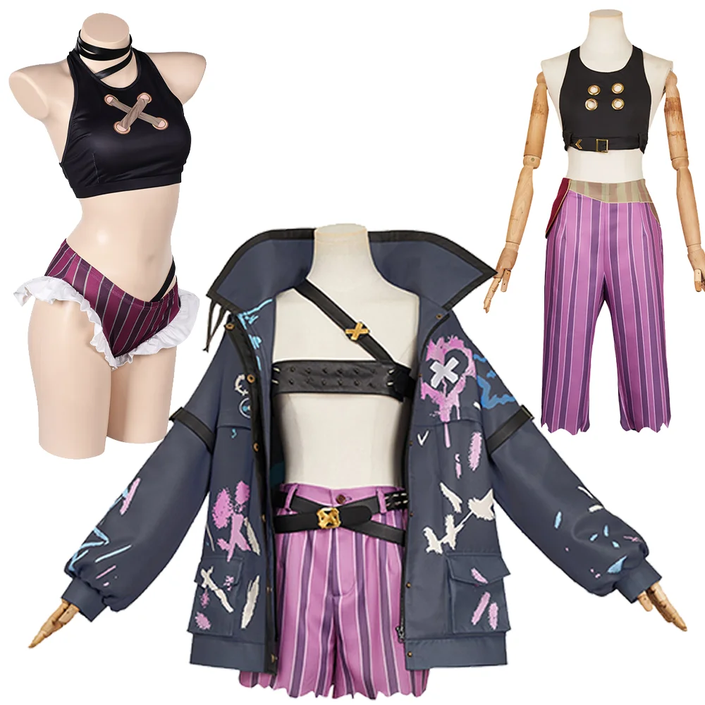 Jinx Cosplay Swimsuit Costume Top Pants Coat Adult Women Summer Bikini Swimwear Skirt Outfit Halloween Carnival Fantasy Disguise
Jinx Cosplay Swimsuit Costume Top Pants Coat Adult Women Summer Bikini Swimwear Skirt Outfit Halloween Carnival Fantasy Disguise