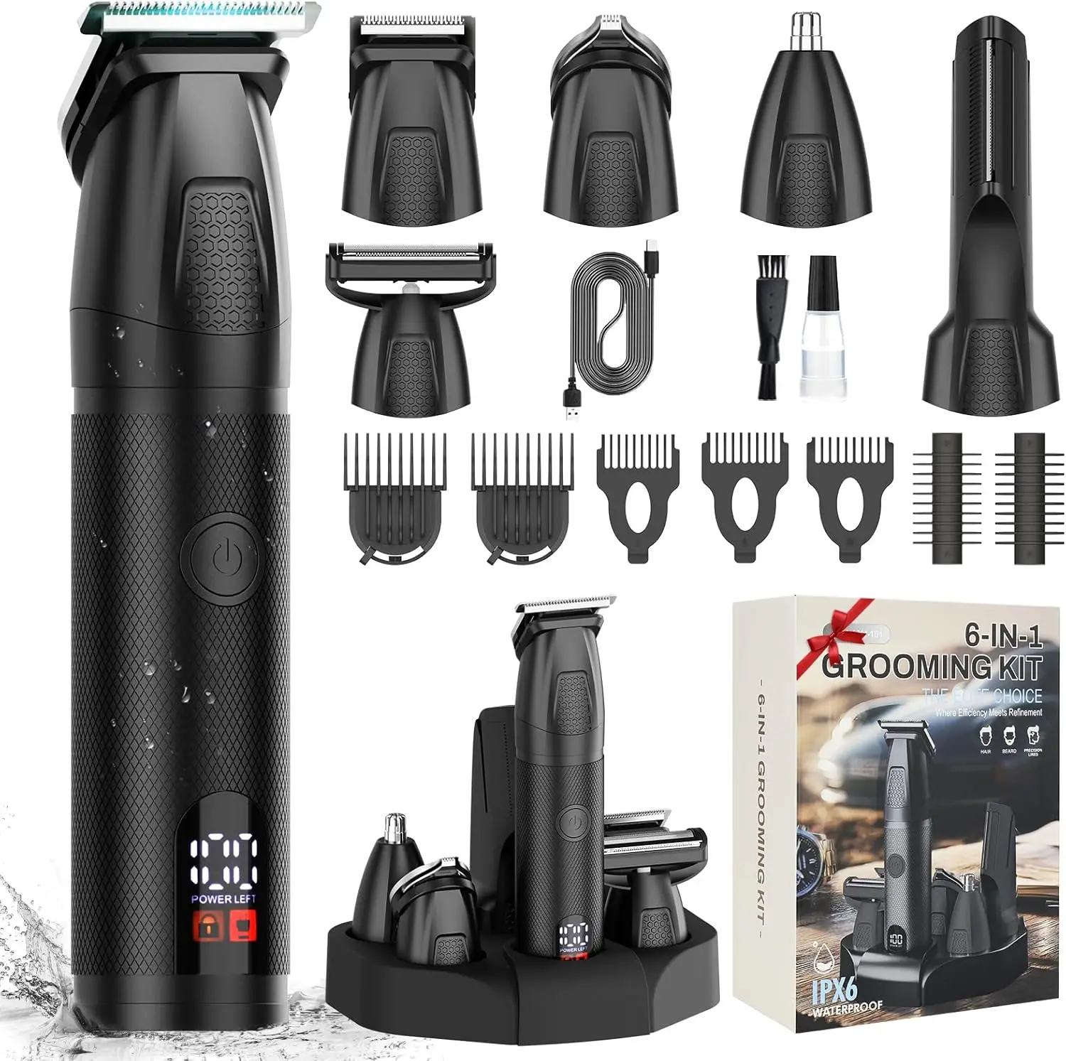 6-in-1 Cordless Waterproof Electric Hair Clippers for Men with LED Display, USB Rechargeable All-in-One Grooming Kit
6-in-1 Cordless Waterproof Electric Hair Clippers for Men with LED Display, USB Rechargeable All-in-One Grooming Kit