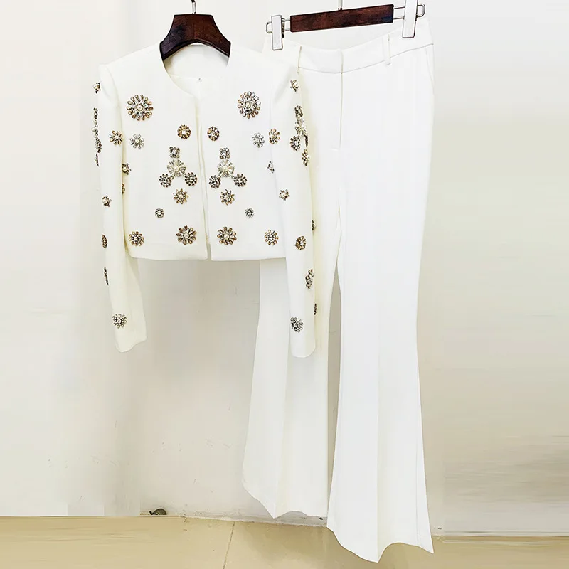 JAMERARY New Fashion High Quality Diamonds Beaded Blazer Suits Coats Women Sets White Blazer Jackets Wide Leg Long Pants Suits
JAMERARY New Fashion High Quality Diamonds Beaded Blazer Suits Coats Women Sets White Blazer Jackets Wide Leg Long Pants Suits