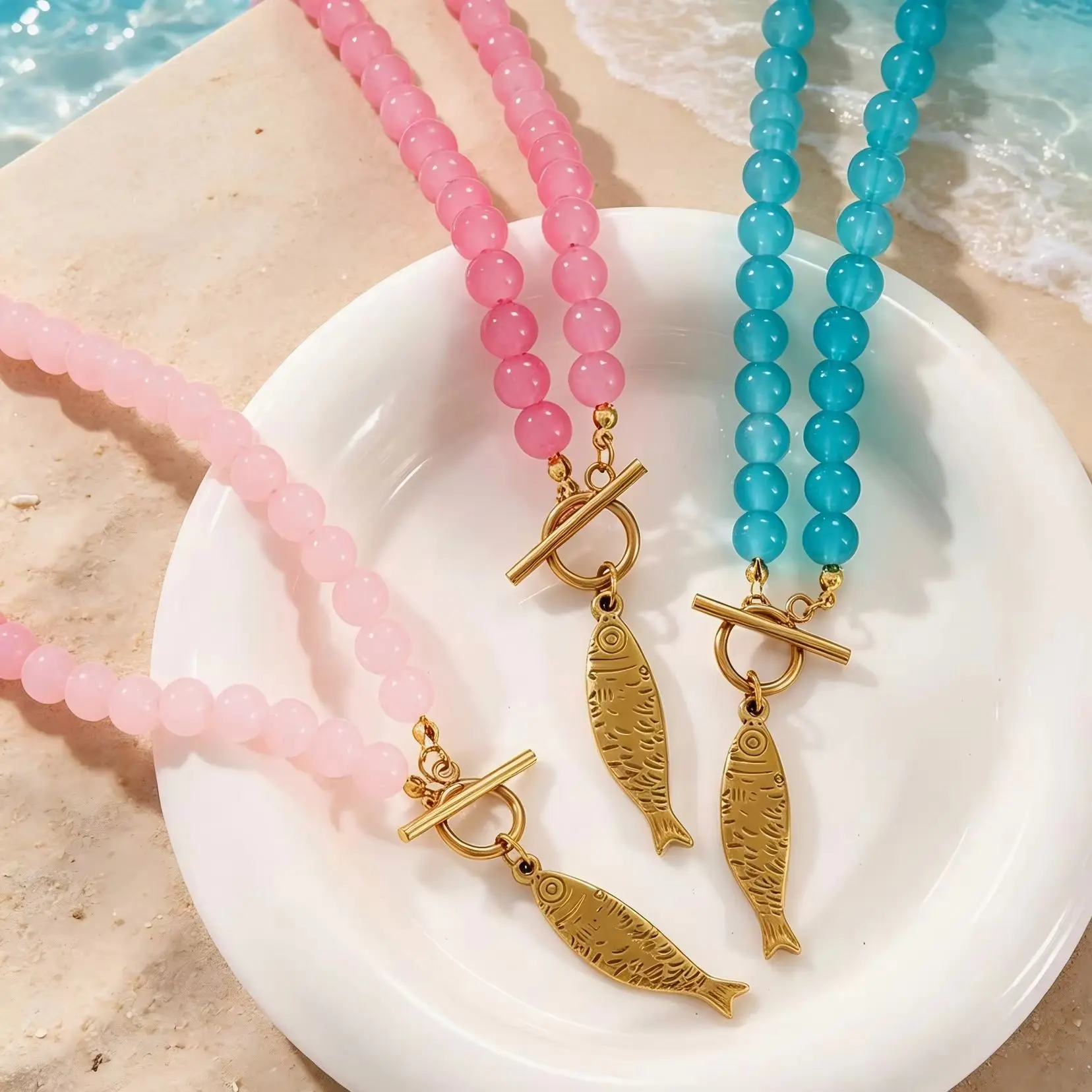 Colorful Natural Stone Handmade Beads Necklace for Women Stainless Steel Gold Color Fish Pendant Jewelry Summer Beach Gifts
Colorful Natural Stone Handmade Beads Necklace for Women Stainless Steel Gold Color Fish Pendant Jewelry Summer Beach Gifts
