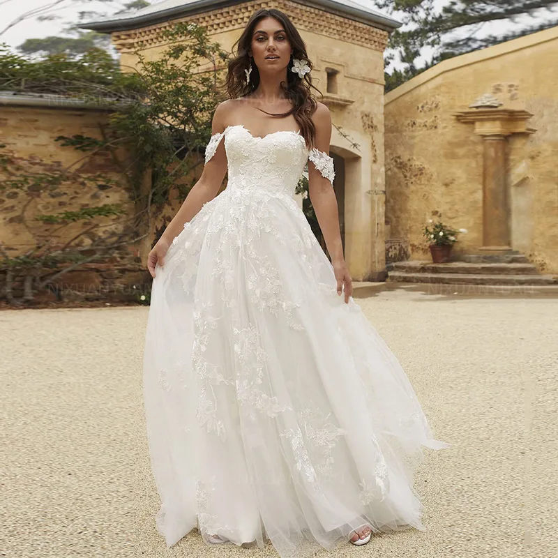 Sexy Sweetheart A Line Wedding Dresses Off Shoulder Tulle Appliques Sleeveless Bridal Gowns Womens Formal vestidos de novia
Sexy Sweetheart A Line Wedding Dresses Off Shoulder Tulle Appliques Sleeveless Bridal Gowns Womens Formal vestidos de novia
