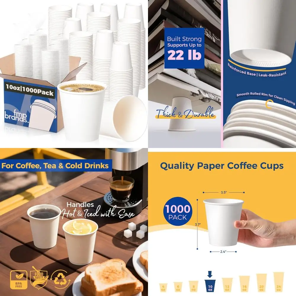 Disposable 10 oz Paper Cups - Premium White Hot Cups for Beverages, Durable Thickened Paper, Ideal for Meal Prep and Parties
Disposable 10 oz Paper Cups - Premium White Hot Cups for Beverages, Durable Thickened Paper, Ideal for Meal Prep and Parties