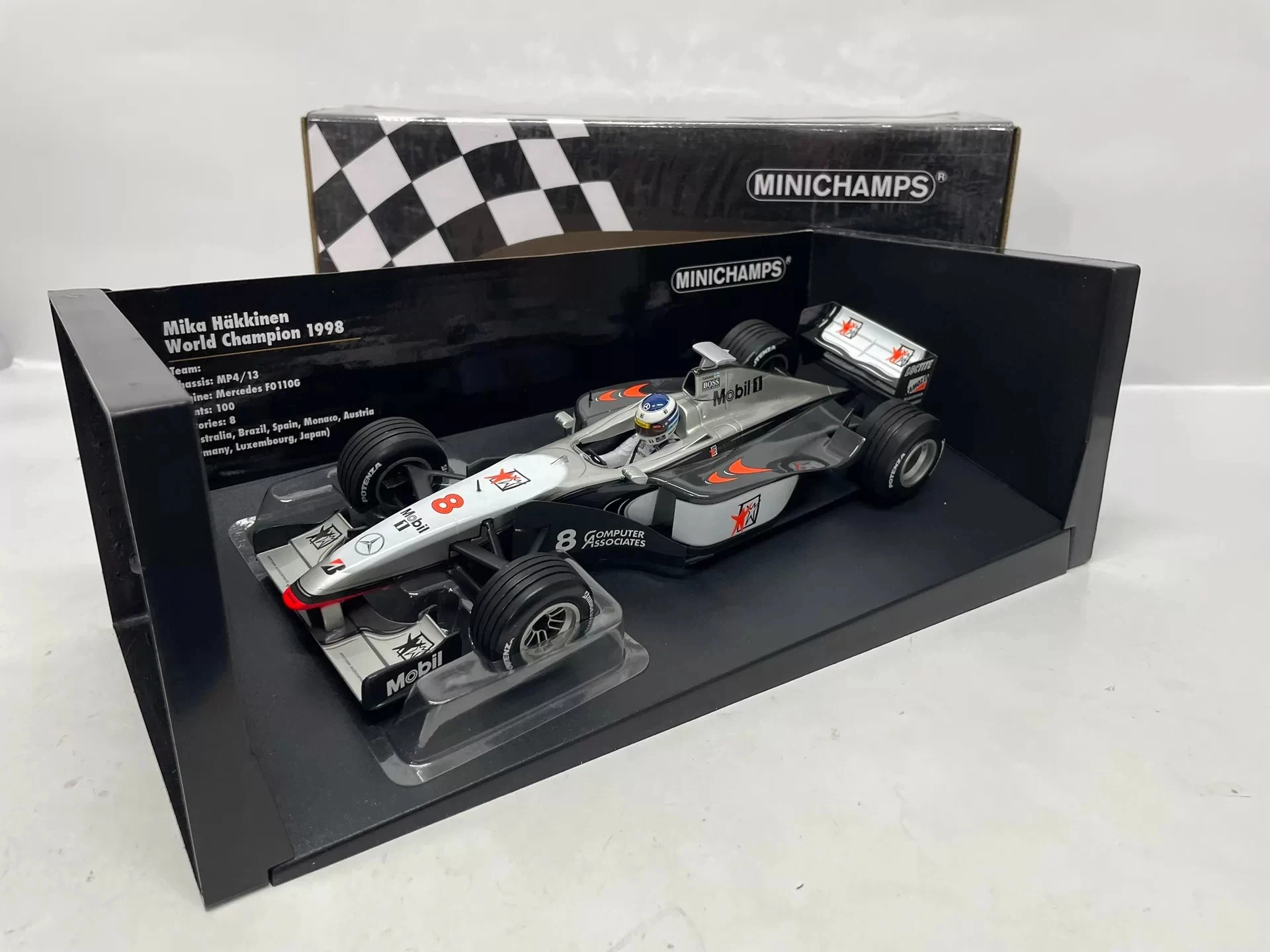 Minichamps 1:18 F1 MP4/13 Hakkinen 1998 Simulation Limited Edition Resin Metal Static Car Model Toy Gift
Minichamps 1:18 F1 MP4/13 Hakkinen 1998 Simulation Limited Edition Resin Metal Static Car Model Toy Gift