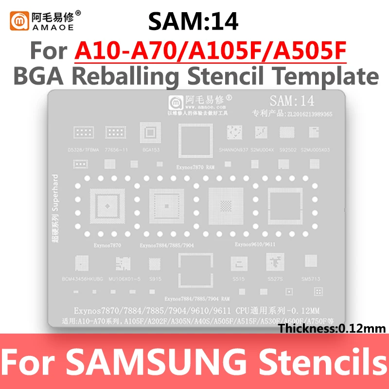 Amaoe SAM14 BGA трафарет для Samsung A10-A70 A105F A202F A305N A40S A505F A530FA750F A600F Exynos9611 процессор ОЗУ IC чип
Amaoe SAM14 BGA трафарет для Samsung A10-A70 A105F A202F A305N A40S A505F A530FA750F A600F Exynos9611 процессор ОЗУ IC чип