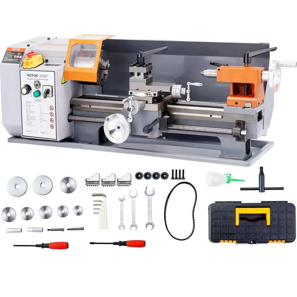 Benchtop Metal Lathe Machine 7.87x13.78 inches 50-2500 RPM Variable 500W Brush Motor with Metal Gears Tool Box
Benchtop Metal Lathe Machine 7.87x13.78 inches 50-2500 RPM Variable 500W Brush Motor with Metal Gears Tool Box