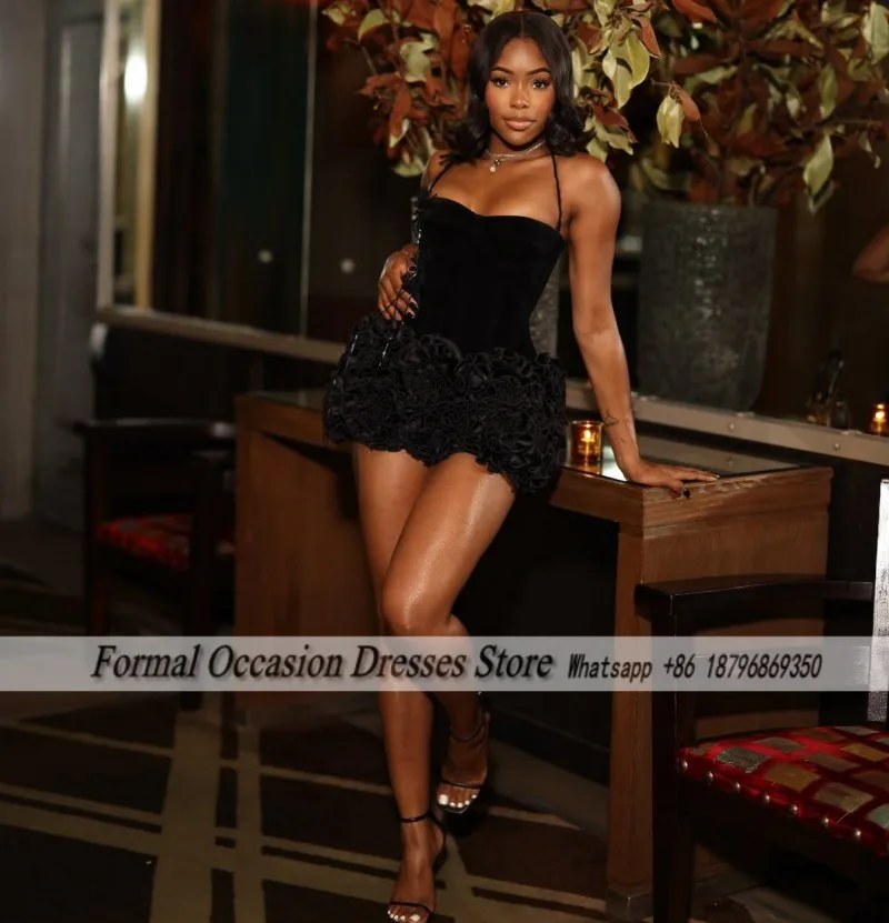 Charming Black Birthday Dresses Halter Sheath Woman Party Dress Good Quality Velvet Short Prom Gowns vestidos gala Customized
Charming Black Birthday Dresses Halter Sheath Woman Party Dress Good Quality Velvet Short Prom Gowns vestidos gala Customized